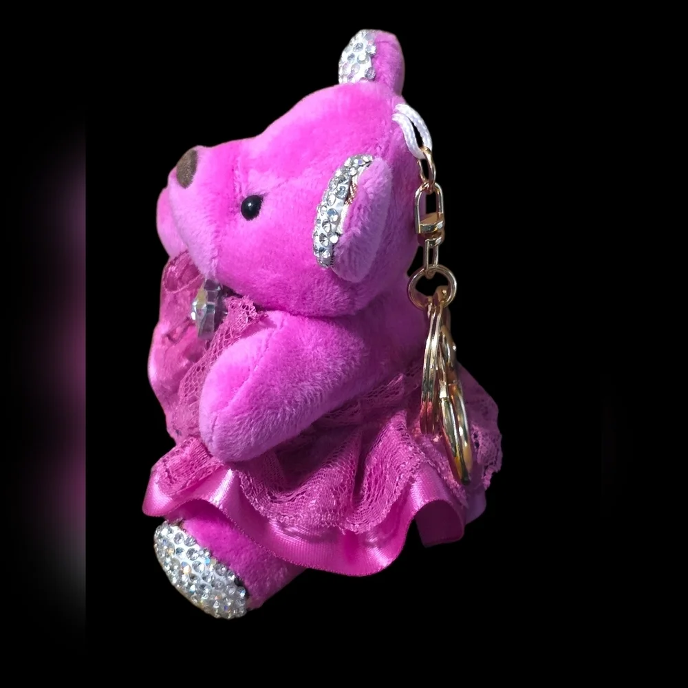 Pink Teddy Bear with Rhinestone Accents Bag Charm